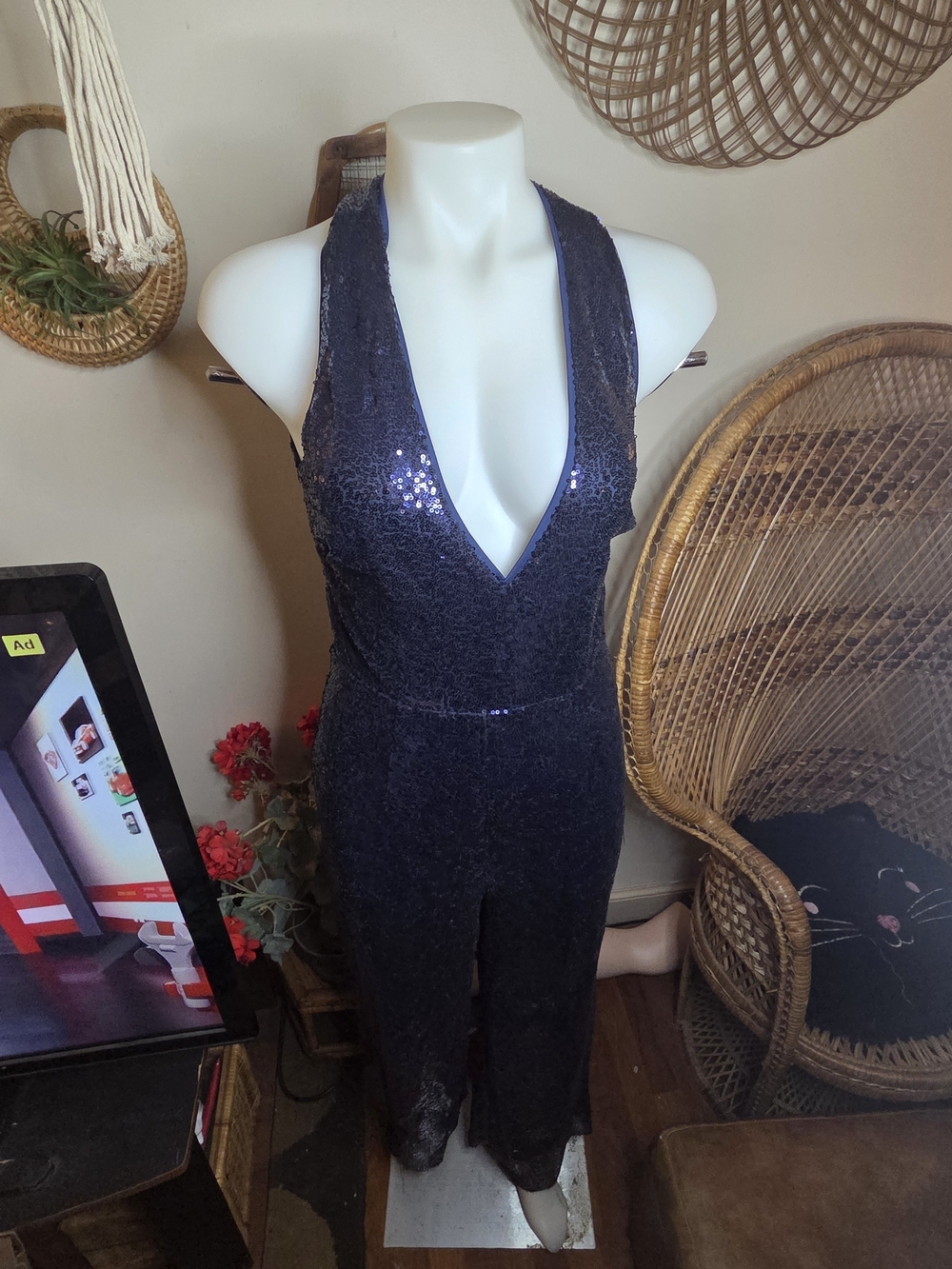 Lulu's Navy Sequin Halter Jumpsuit NWT